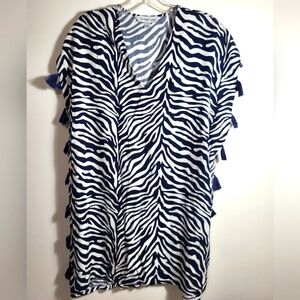 la mer luxe navy blue & white zebra print cover up  women's S  #2299
